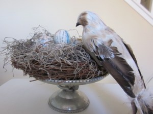 Antique Stand with nest, eggs and bird